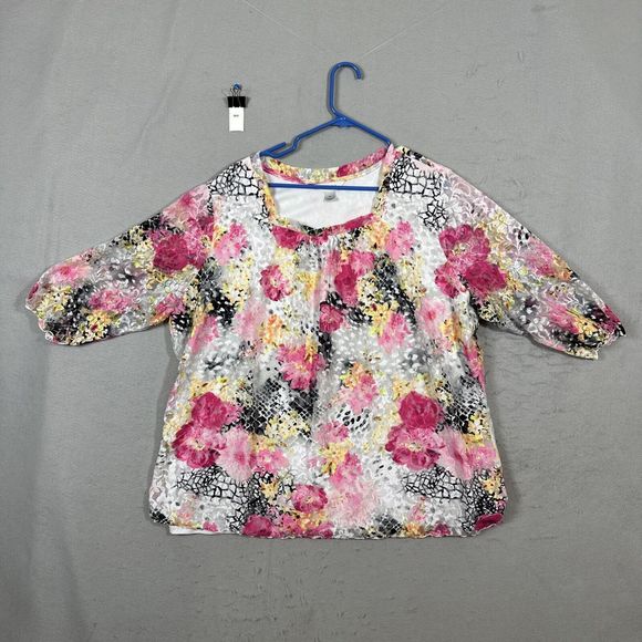 CJ Banks Tops - CJ Banks Womens Pullover Blouse Sheer Pink Floral Plus Size 3X